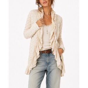 VTG Y2K‎ Pete USA Ruche Ruffled Ivory Cardigan Lagenlook Boho Festival Pirate XL